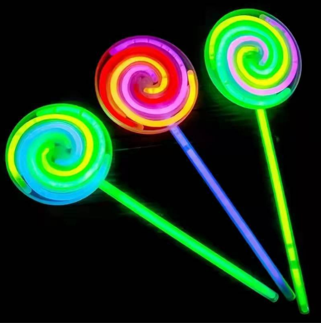 H420  New arrival Glowing lollipop Party Supplies lollipop stick Grow in Dark Easter lighting stick fidget spinner for kids gift