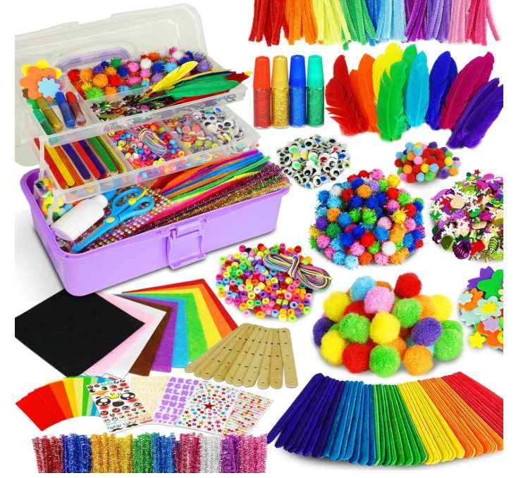 Arts and Crafts Supplies for Kids  with Pipe Cleaners Craft Box Preschool Toys Gift for Kids' Paper Craft Kits