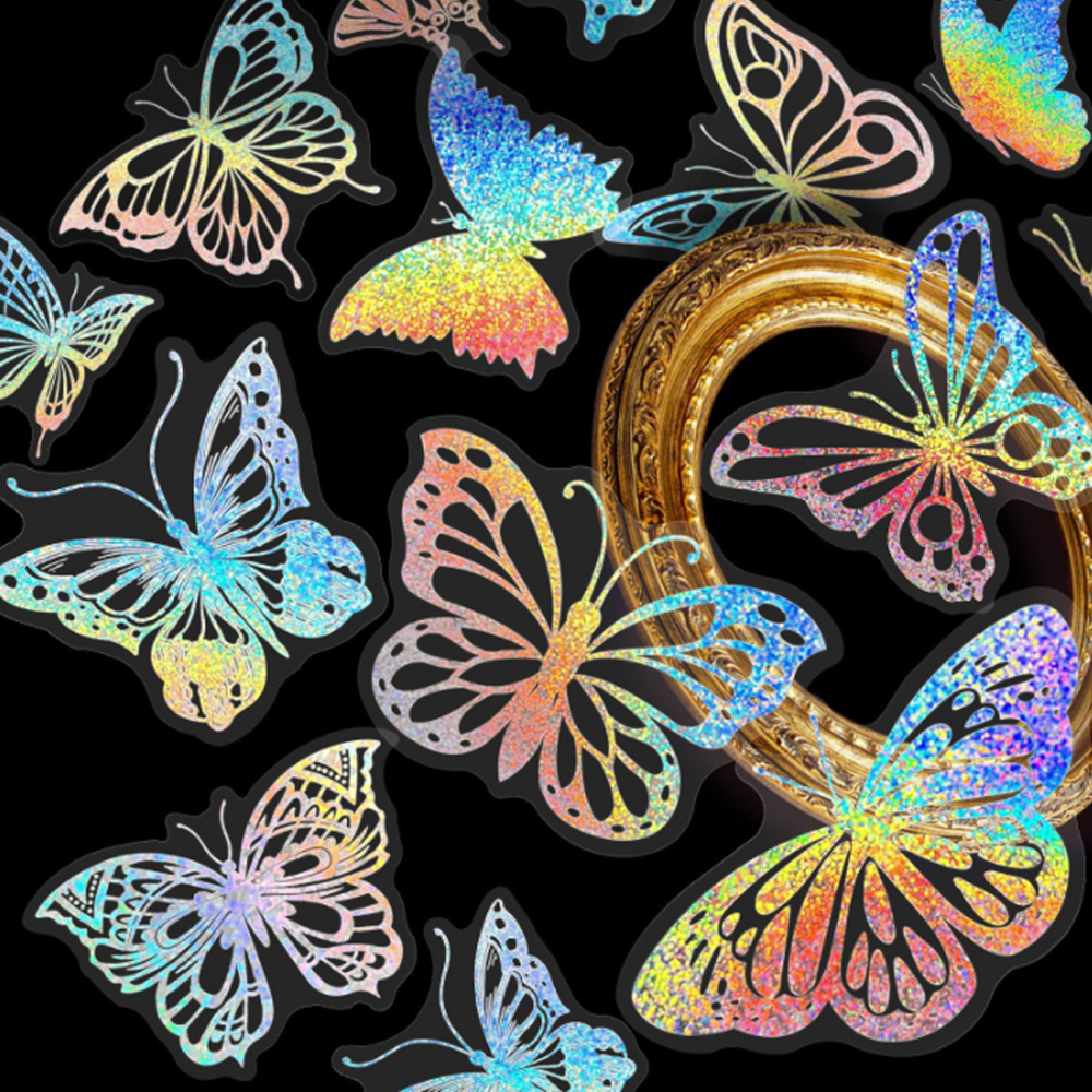 LZY924 100pcs Stickers Transparent Laser Stickers Waterproof Colorful Butterfly