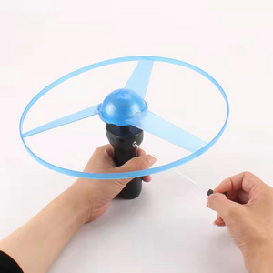 Flying Toys Disco Flying Spinner with Launchers and Lights Colorful Flying Disc LED Pull String Toy for Indoor Outdoor Games