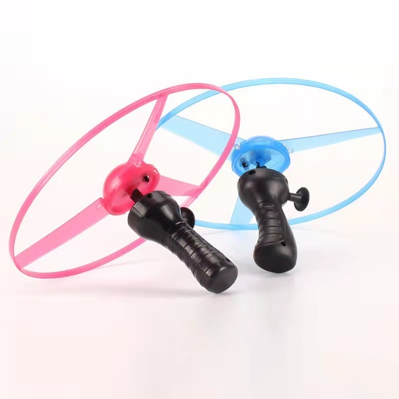 Flying Toys Disco Flying Spinner with Launchers and Lights Colorful Flying Disc LED Pull String Toy for Indoor Outdoor Games