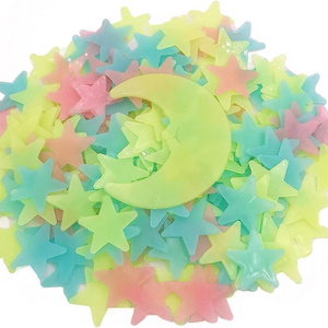 Colorful Glow in Luminous Stars and Moon Fluorescent Noctilucent Plastic Wall Stickers Glow in Luminous Stars and Moon