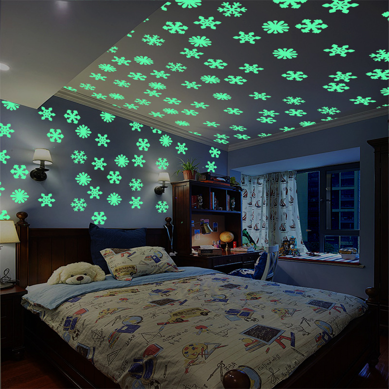 ZQX363 Custom Plastic 3D Glow Snow Stars High Bright Glowing In The Dark Self-adhesive Luminous Wall Decoration Stickers