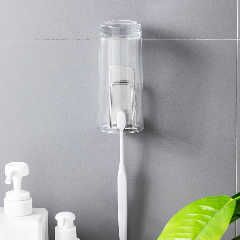 304 Stainless Steel Adhesive Wall Mounted Toothbrush Cup Holder with Minimalist Design for Bathroom