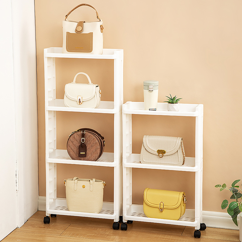 High Quality Plastic Seam Bag Storage Rack for Household Multi-layer Display Shelves with Pulleys