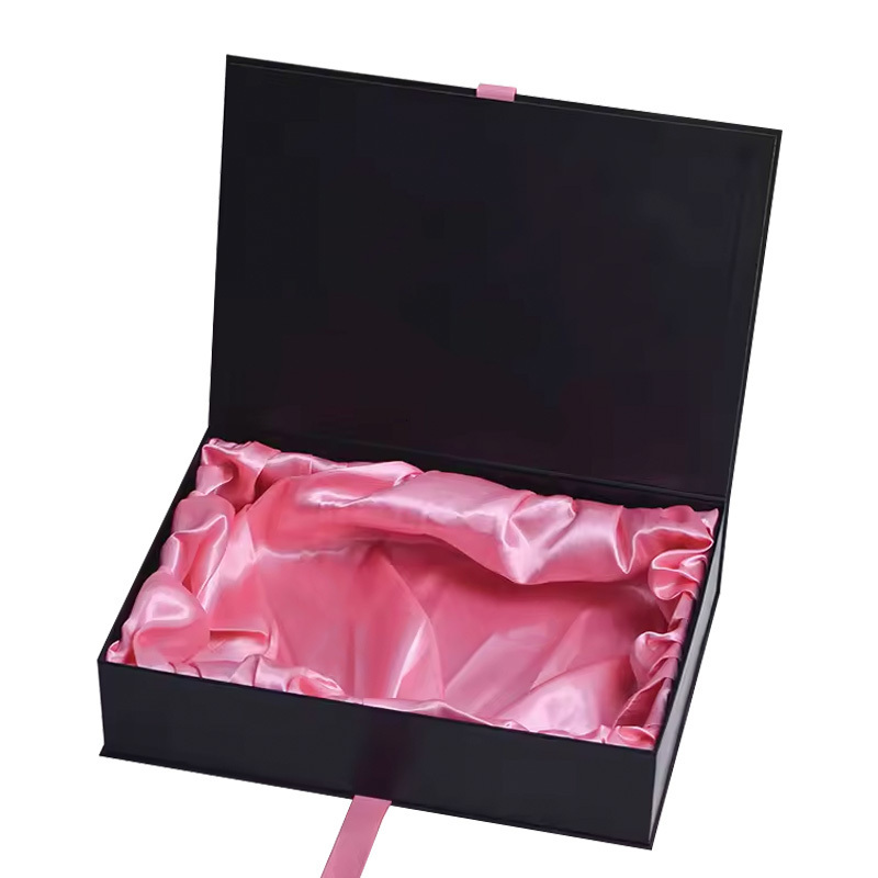 Custom foldable recyclable cardboard boxes with lid foldable rigid box with ribbon handle for wig packaging