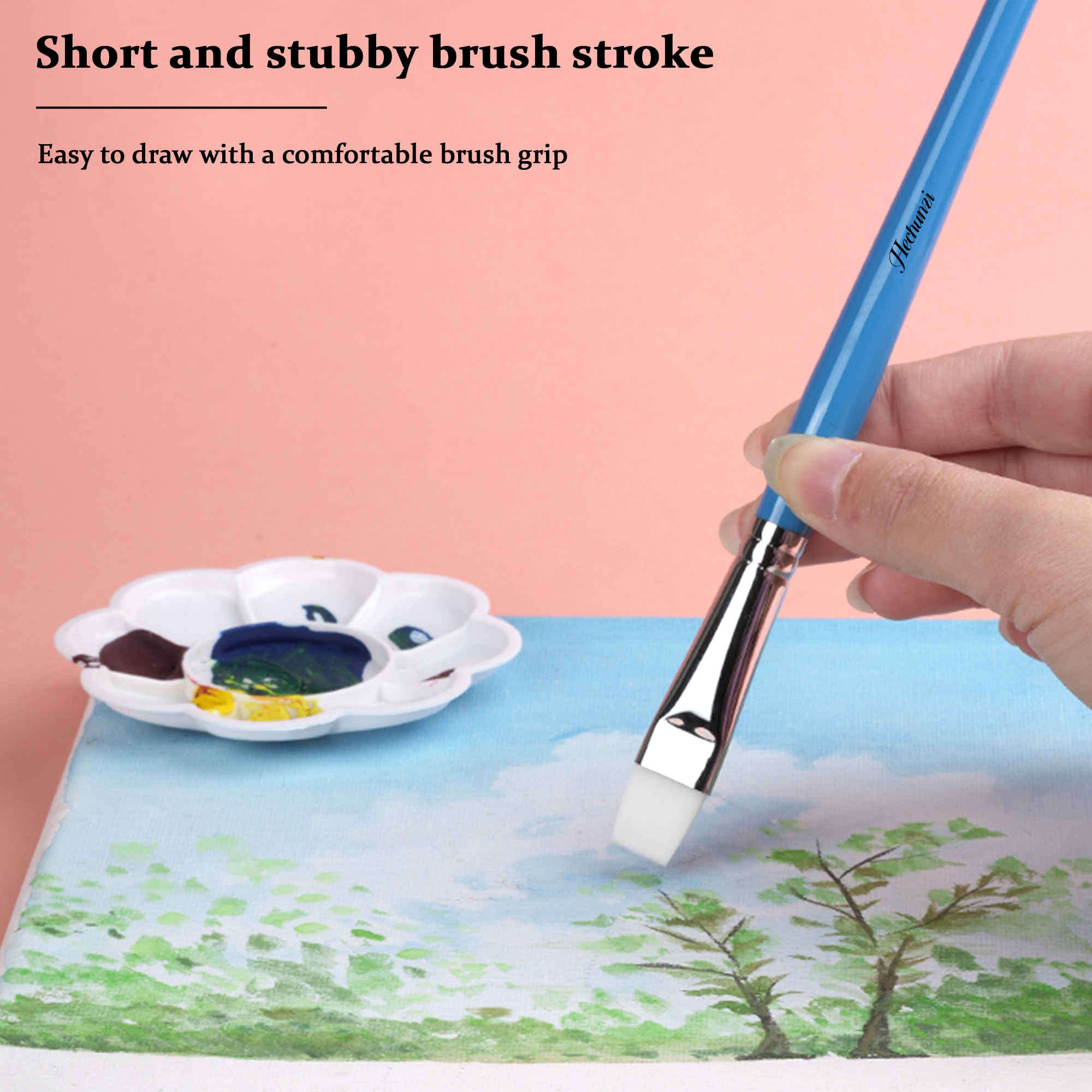 Professional Colorful Wood Handle Nylon Flat Paint Brush Set 11 pcs Artist Brush for Watercolor Paint Brush