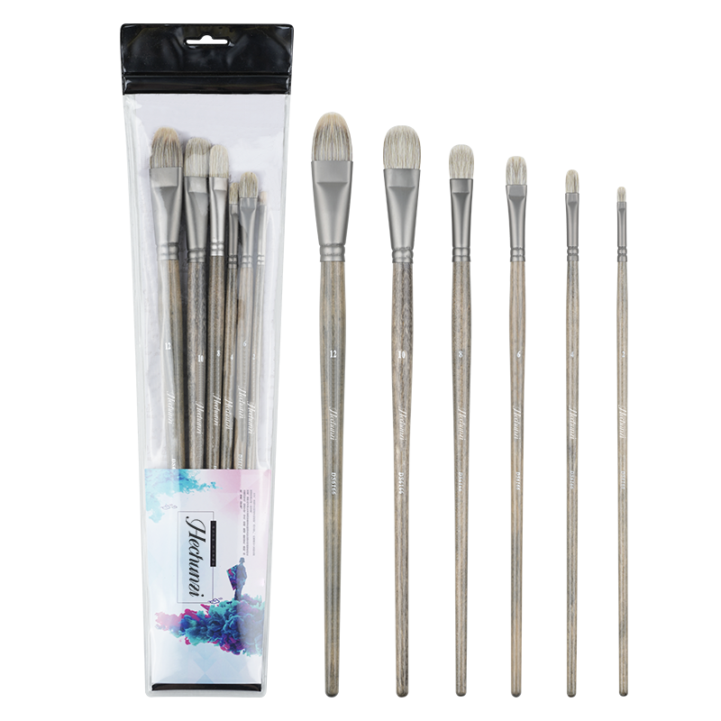 Hechunzi Oil Watercolor Acrylic Paint Brushes For Travel Artist Painting Badger Hair Wooden Handle Set