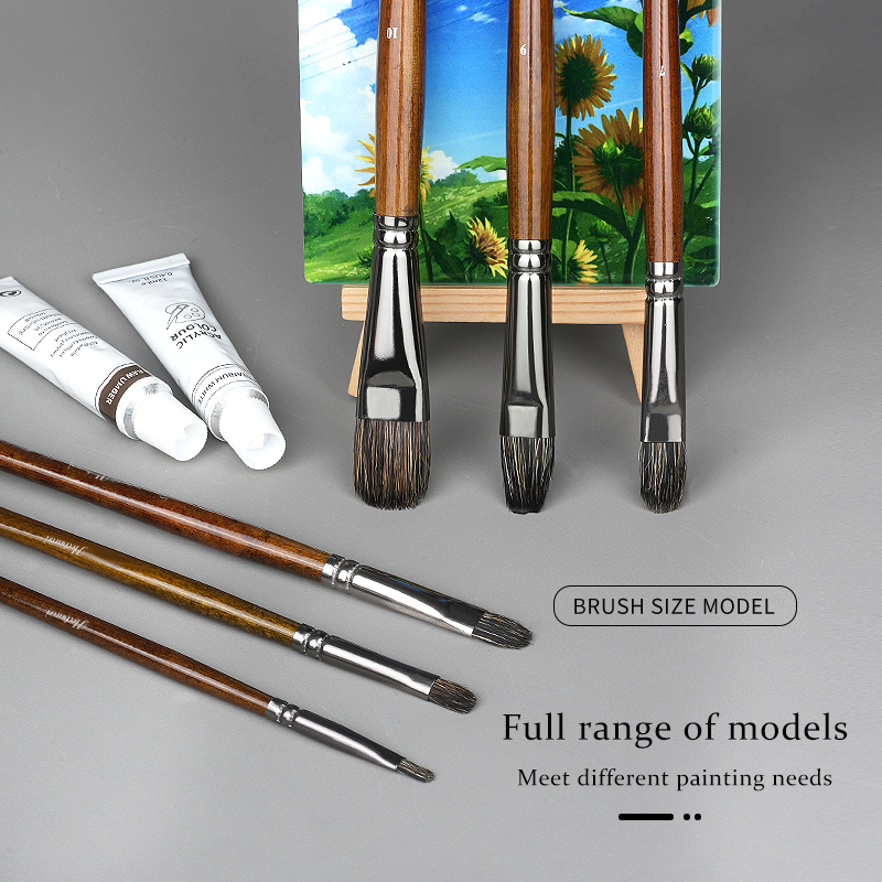 Professinal 6 Pieces Set Artist Paint Brushes Wooden Handle For Watercolor Detail Painting With Soft Badger Hair