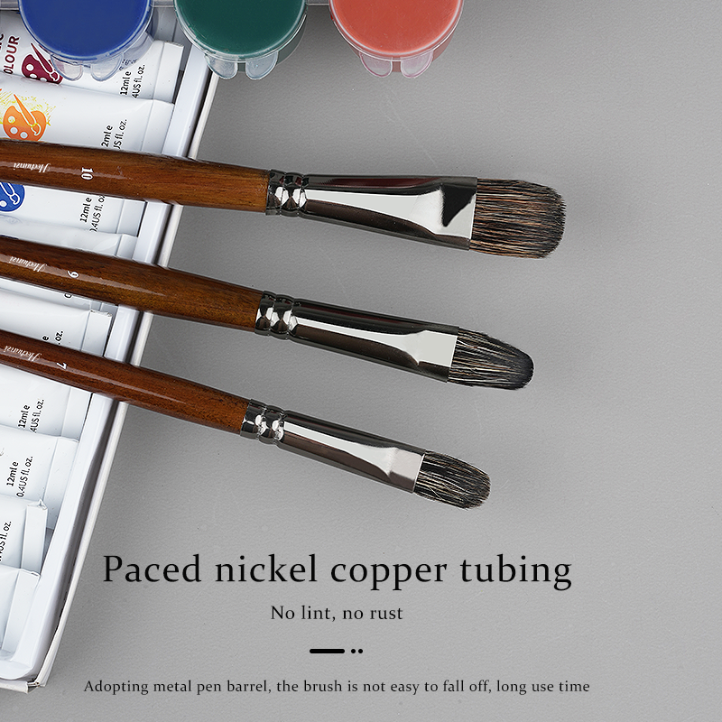 Professinal 6 Pieces Set Artist Paint Brushes Wooden Handle For Watercolor Detail Painting With Soft Badger Hair