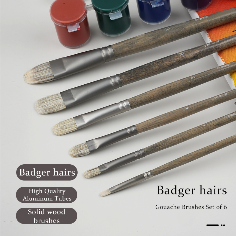 Hechunzi Oil Watercolor Acrylic Paint Brushes For Travel Artist Painting Badger Hair Wooden Handle Set