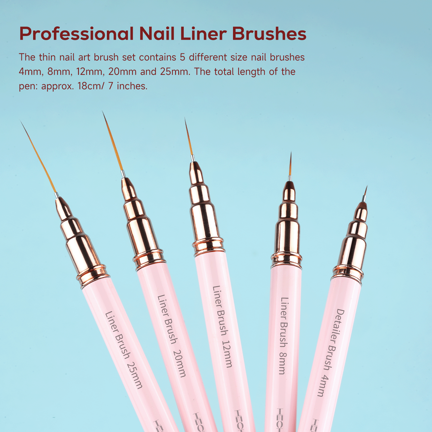 4/8/12/20/25mm Customized Hair Synthetic/Kolinsky Liner Brush Nail Art Extra Fine Nail Art Pink Ultra Thin Liner Nail Brushes