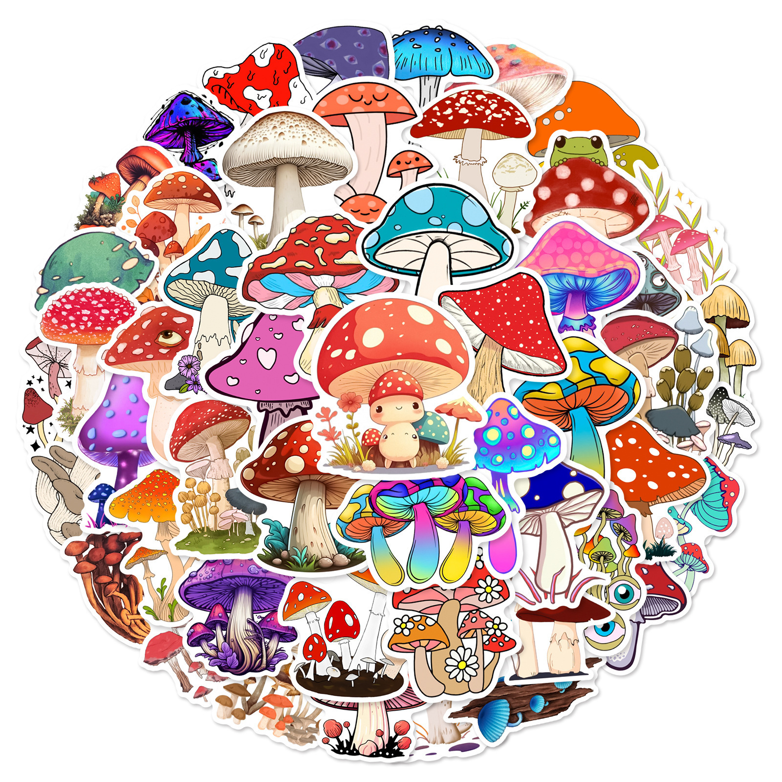 Hecion 50 Pcs Cartoon Mushroom Stickers Laptop Luggage Skateboard Water Cup Waterproof Decoration Cartoon Mushroom Stickers