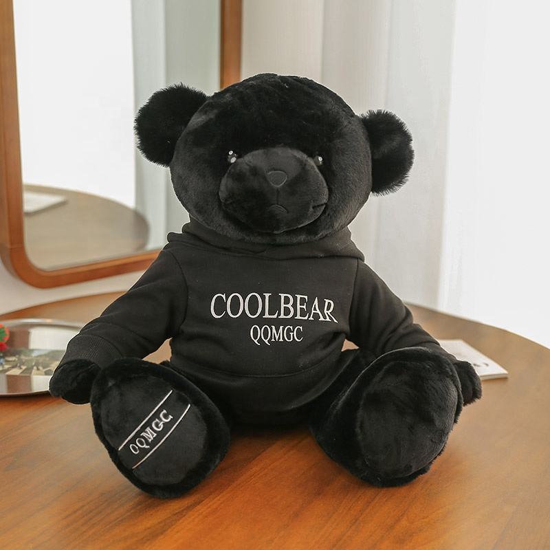 HECION New Black/White/Pink Teddy Bear Plush Toy With Hoodie Custom Soft Stuffed Animal Doll Toys For Kid's Girl's Aifts