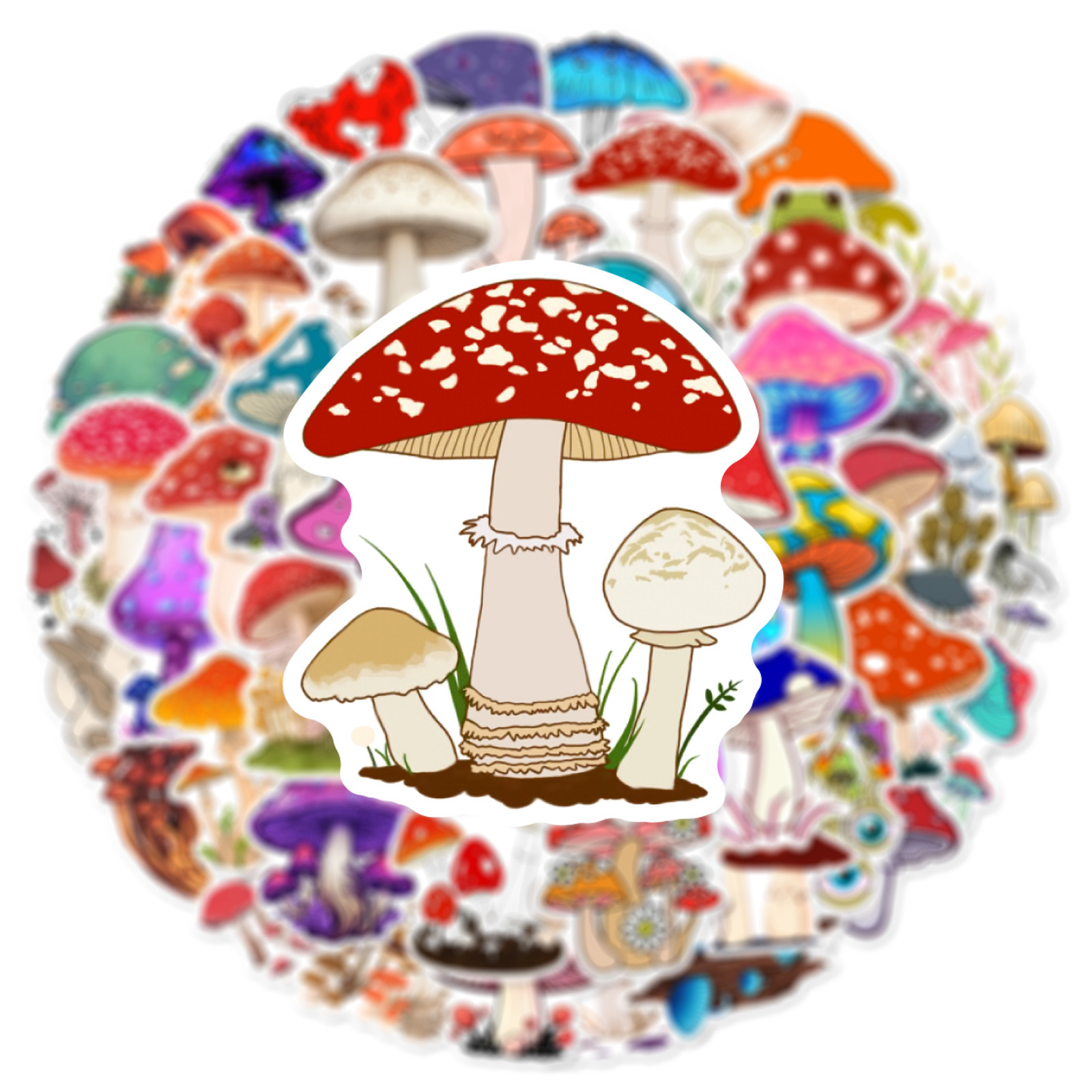 Hecion 50 Pcs Cartoon Mushroom Stickers Laptop Luggage Skateboard Water Cup Waterproof Decoration Cartoon Mushroom Stickers