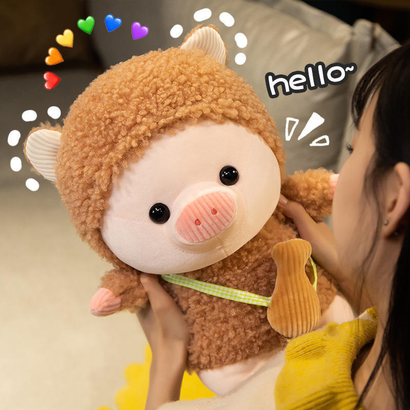 HECION 2024 Valentine's Day Gifts 28/38 cm Transform Pig Plush Toy With Sweater Accessories Soft Stuffed Animal Doll Cute Plushi