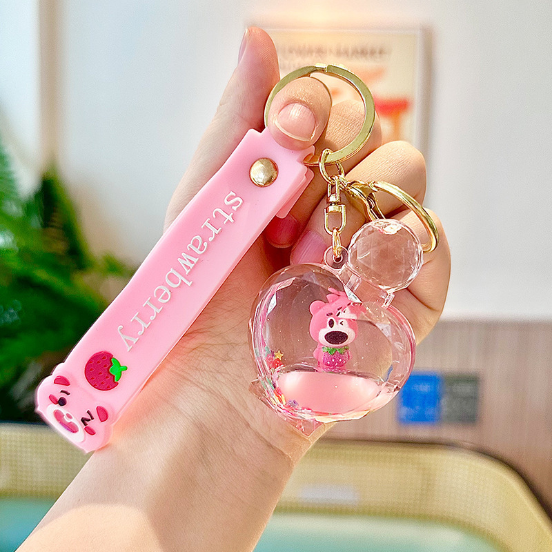 Hecion 2024 The Popular Drifting Bottle Cute Bears Liquid Keychain, Milk Tea Bear Floating Pendant Ornament Keychain