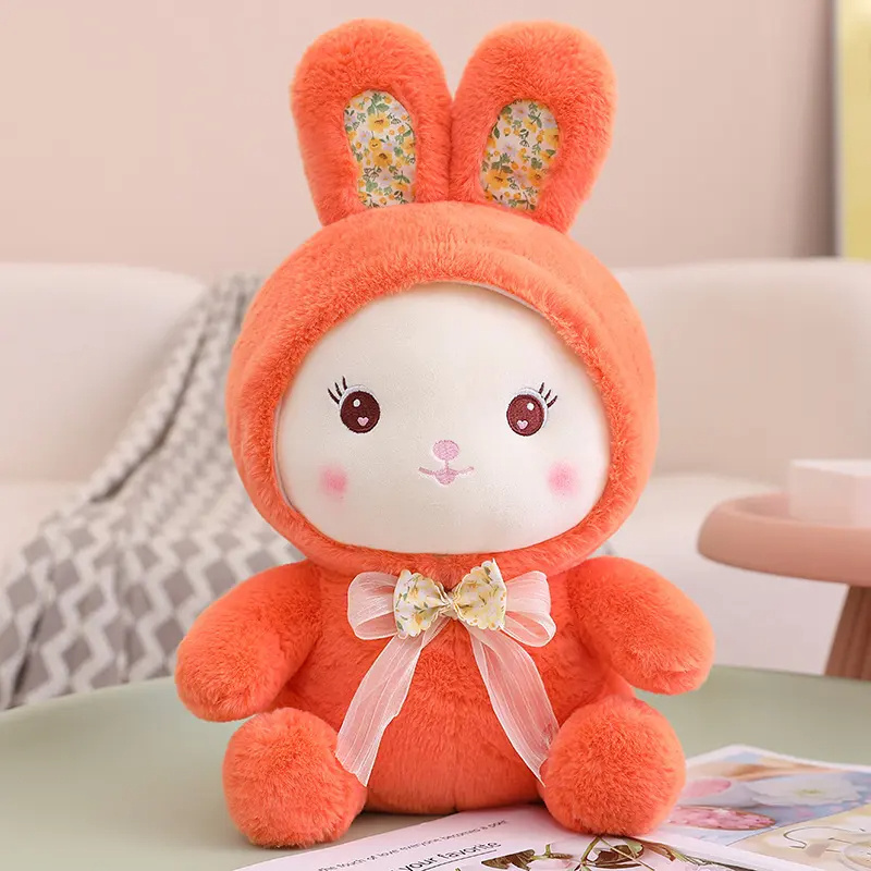 HECION 30cm Orange Candy Rabbit Plush Toy Rabbit With Bow Tie Stuffed Animal Doll