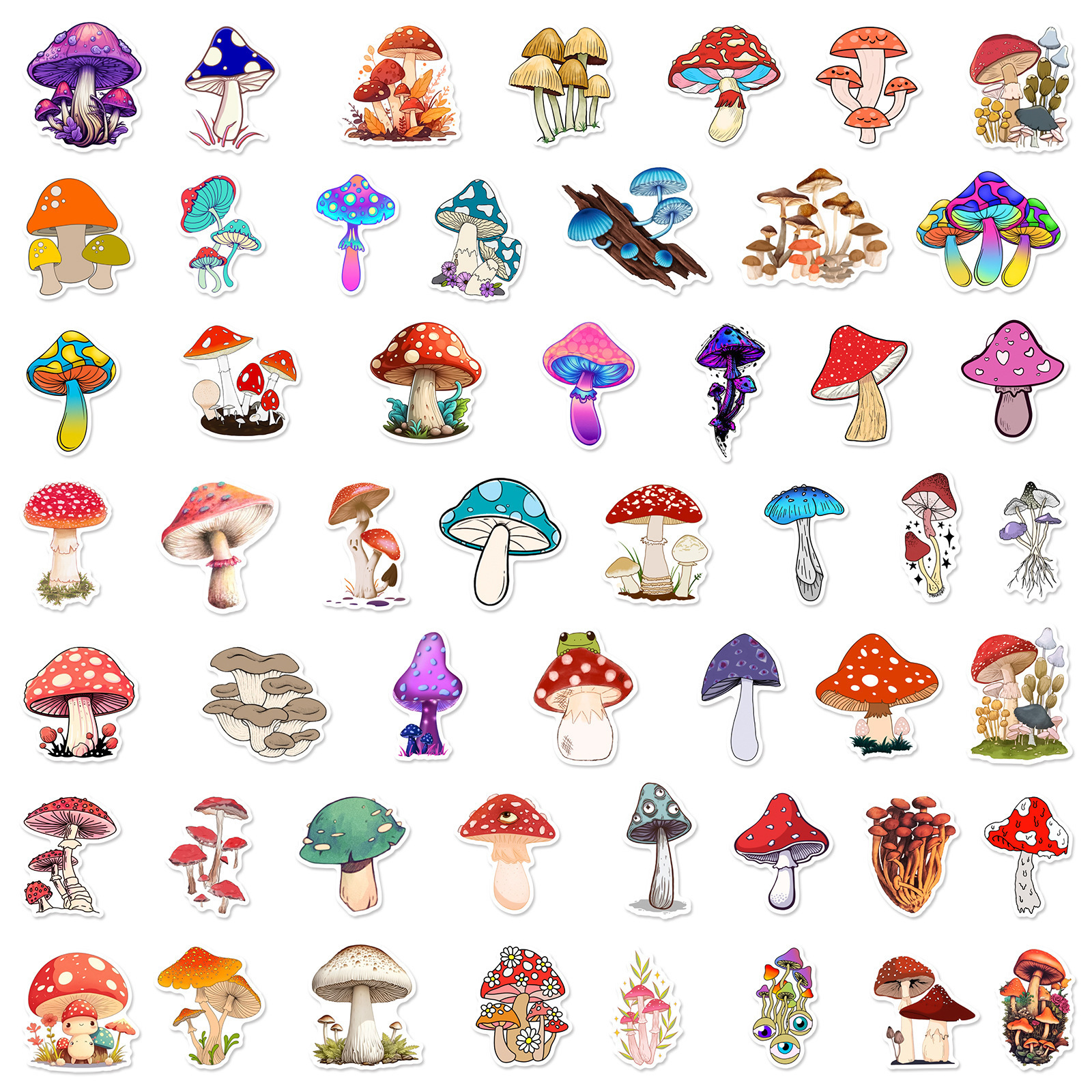 Hecion 50 Pcs Cartoon Mushroom Stickers Laptop Luggage Skateboard Water Cup Waterproof Decoration Cartoon Mushroom Stickers