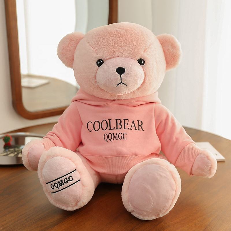 HECION New Black/White/Pink Teddy Bear Plush Toy With Hoodie Custom Soft Stuffed Animal Doll Toys For Kid's Girl's Aifts