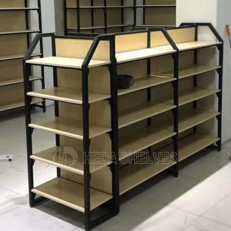 Gondola widely Customized wood metallic adjustable shelving for shopping mall supermarket shelf