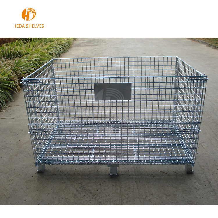 Industrial material handling stackable welded steel transport metal wire mesh pallet cage with forklift