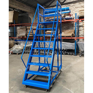 Movable warehouse fiberglass platform step ladder with wheels