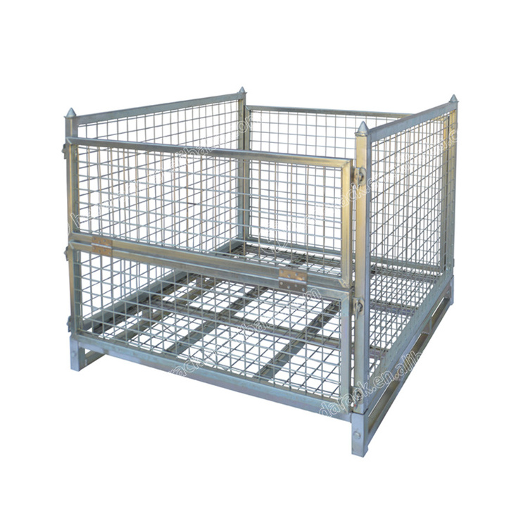 Guangdong supplier heavy duty collapsible steel metal storage pallet mesh cage