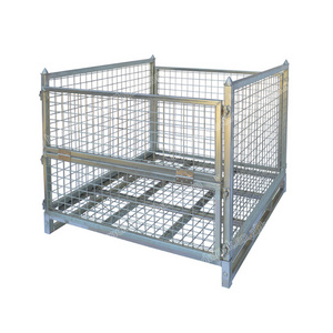 Guangdong supplier heavy duty collapsible steel metal storage pallet mesh cage