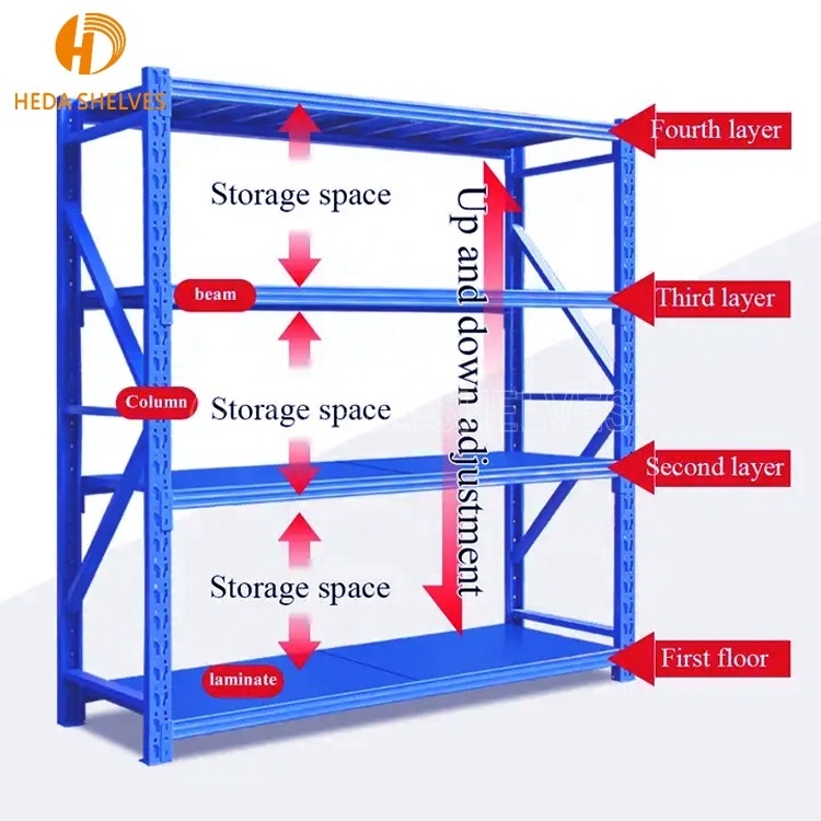 Light Duty 4 Layer Adjustable Metal Shelf Warehouse Shelving Unit Garage Storage Rack with wheels