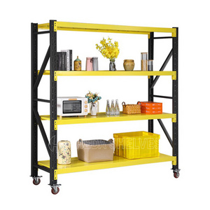 Light Duty 4 Layer Adjustable Metal Shelf Warehouse Shelving Unit Garage Storage Rack with wheels