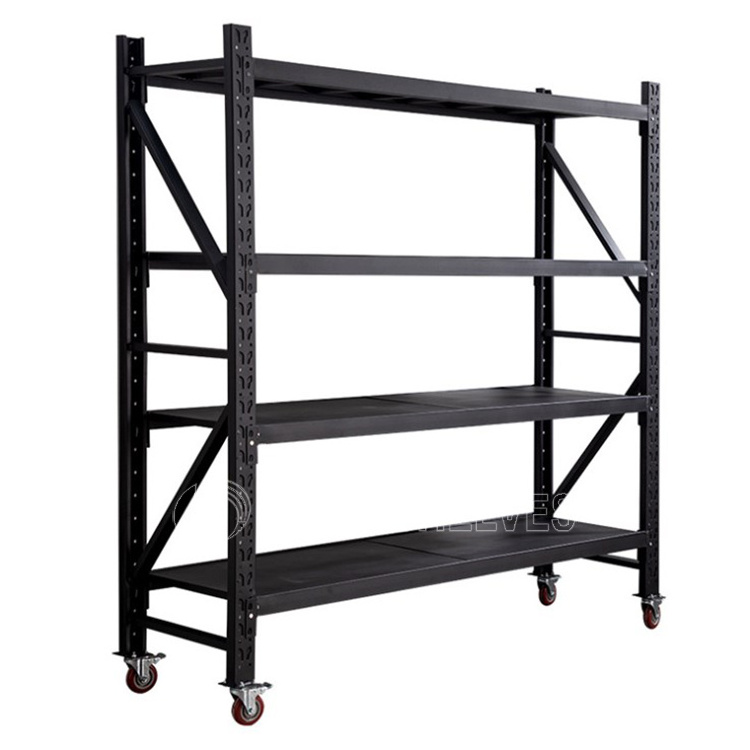 Light Duty 4 Layer Adjustable Metal Shelf Warehouse Shelving Unit Garage Storage Rack with wheels