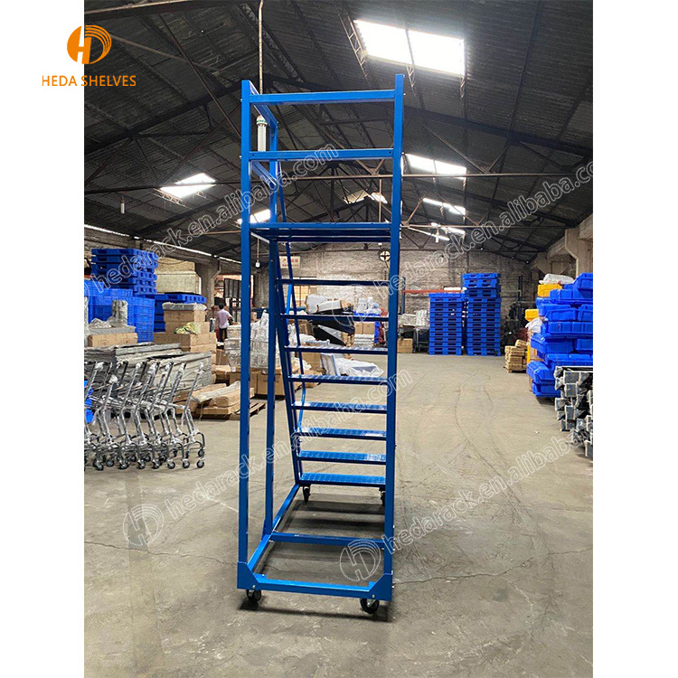 Movable warehouse fiberglass platform step ladder with wheels