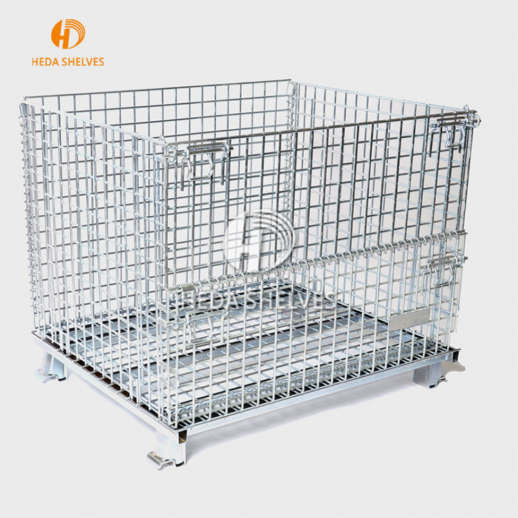 Industrial material handling stackable welded steel transport metal wire mesh pallet cage with forklift