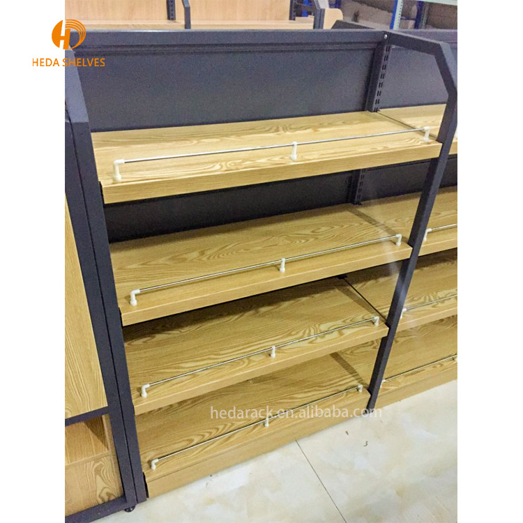 China wholesale high class showcase design advertising display supermarket wooden shelf