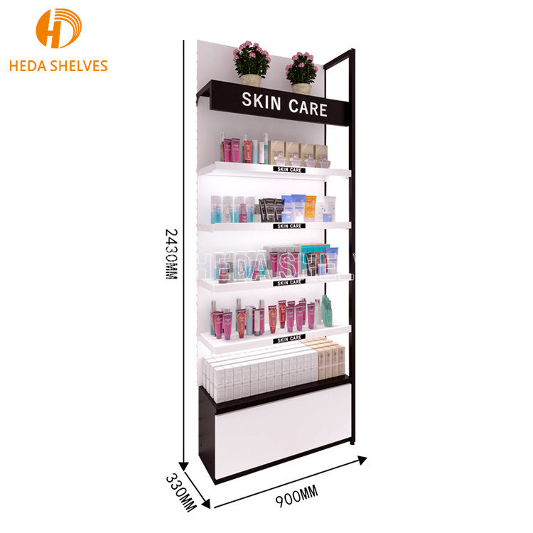 Custom Wooden Wall Cosmetic Shelves Display Cabinet And Makeup Display Wall Showcase