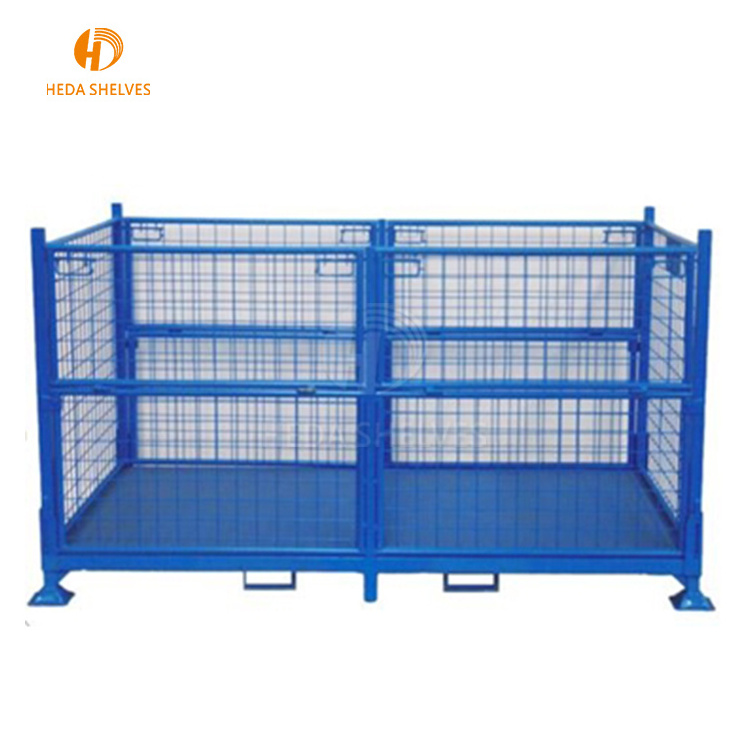 Guangdong supplier heavy duty collapsible steel metal storage pallet mesh cage