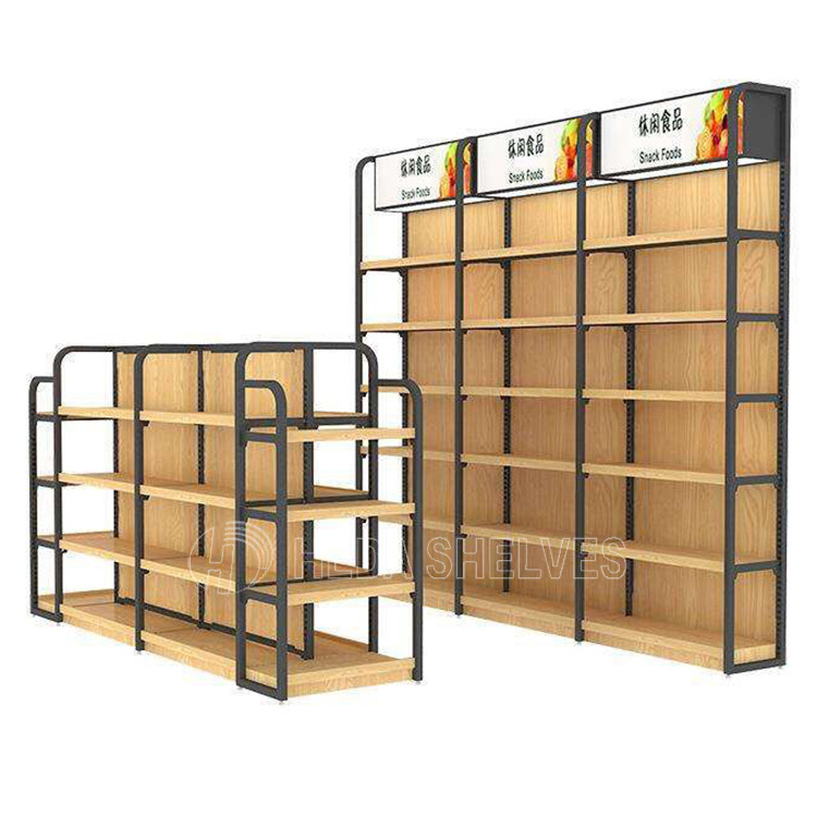 Gondola widely Customized wood metallic adjustable shelving for shopping mall supermarket shelf