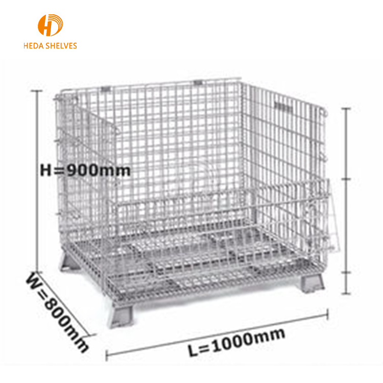 Industrial material handling stackable welded steel transport metal wire mesh pallet cage with forklift