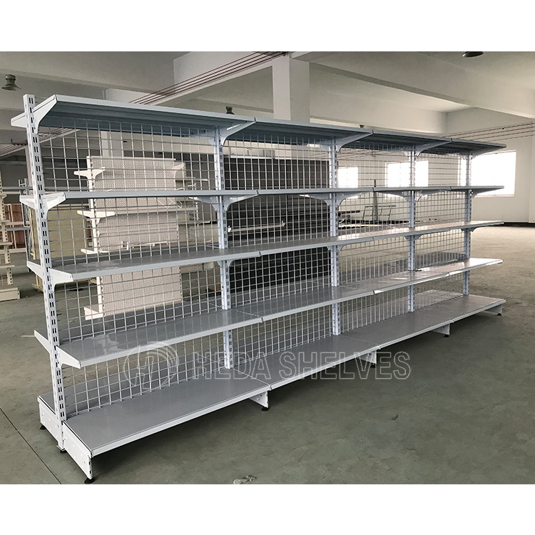 Customized Gandola supermarket racks double side wire mesh rack convenience store gondola shelf