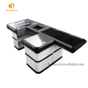 supermarket design retail cash register table checkout counter cashier desk with conveyor belt for sale