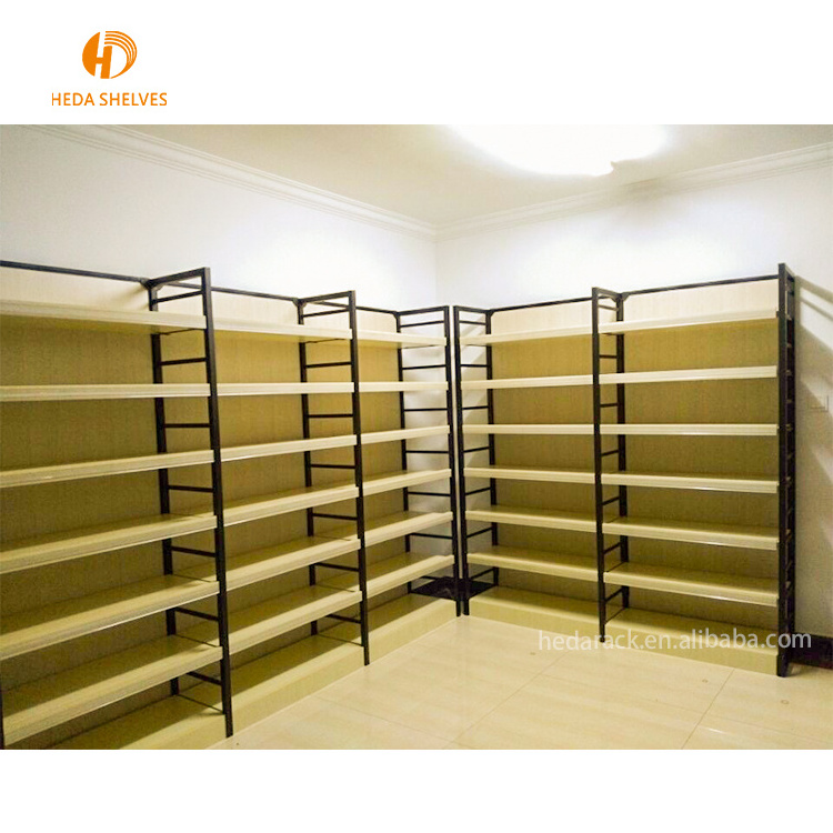 China wholesale high class showcase design advertising display supermarket wooden shelf