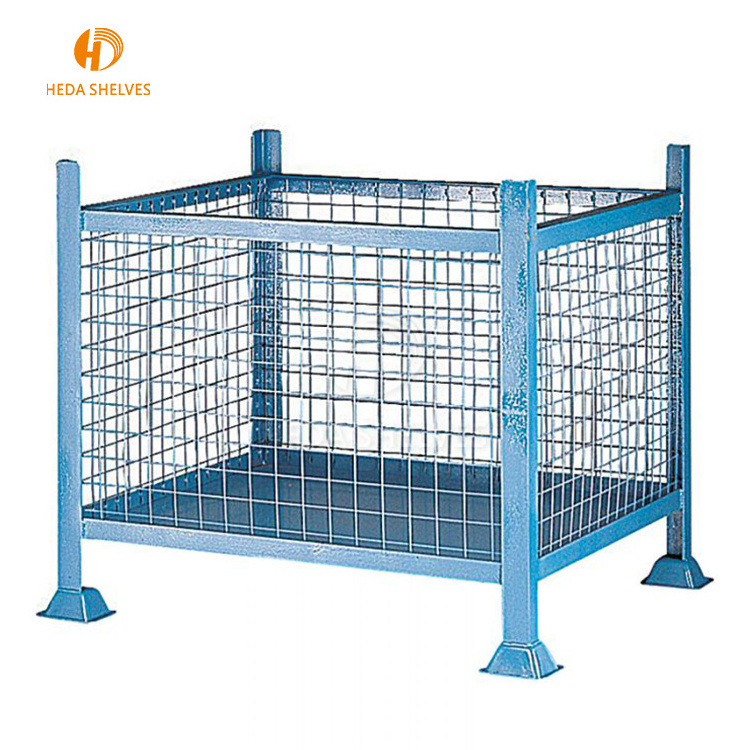 Guangdong supplier heavy duty collapsible steel metal storage pallet mesh cage