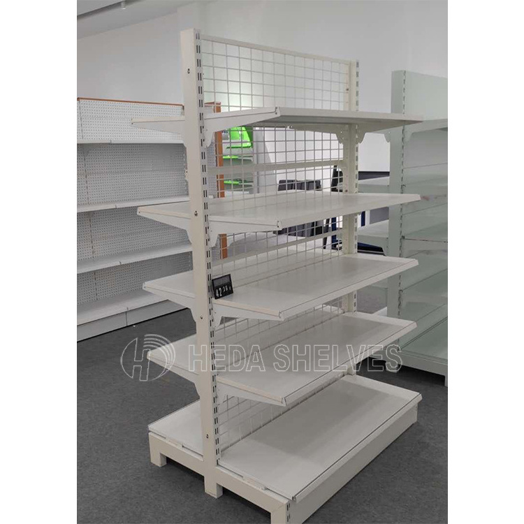 Customized Gandola supermarket racks double side wire mesh rack convenience store gondola shelf