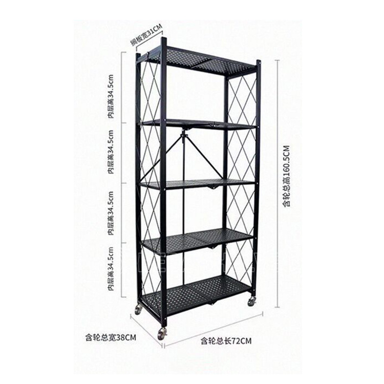 5-tier mobile iron foldable kitchen standing shelving unit shelves metal storage folding pantry rack with wheels