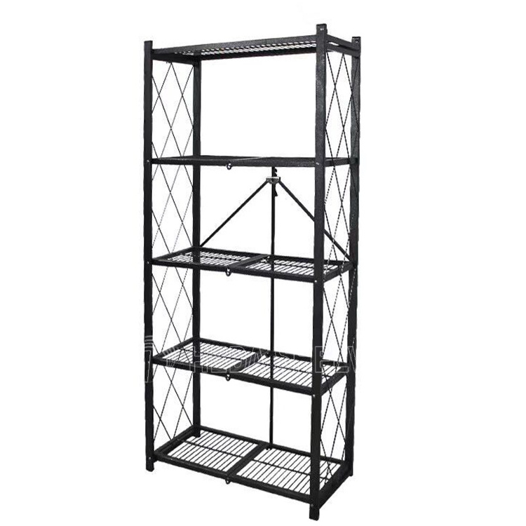 5-tier mobile iron foldable kitchen standing shelving unit shelves metal storage folding pantry rack with wheels