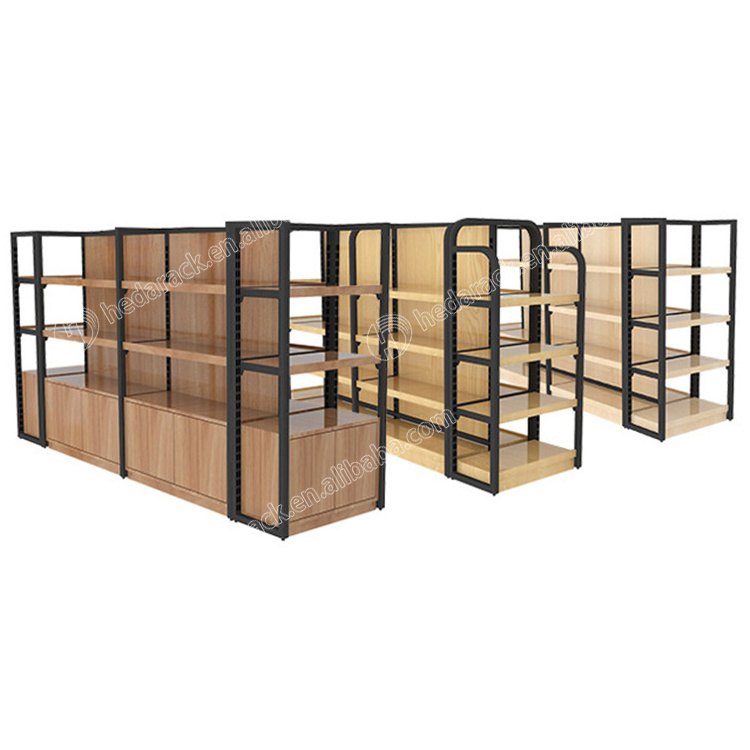 Customized Retail Store Wood Display Shelf Supermarket Wood Shelf With Drawer