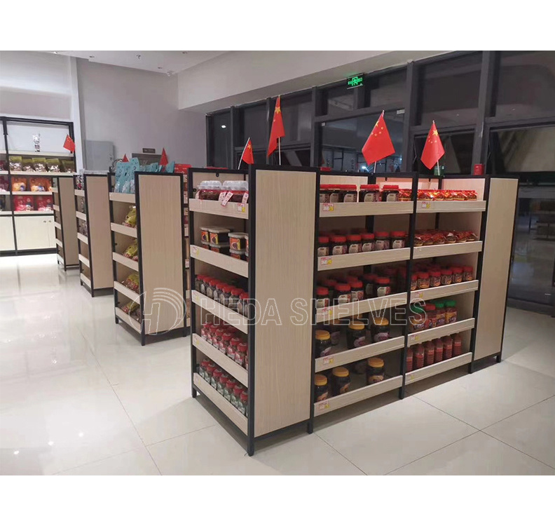 Customized Retail Store Wood Display Shelf Supermarket Wood Shelf With Drawer