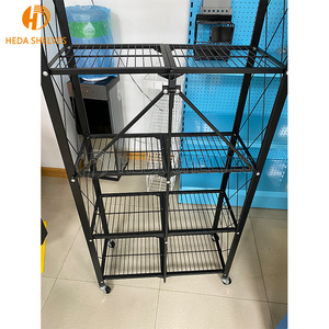 5-tier Mobile Iron Foldable Kitchen Standing Shelving Unit Shelves Metal Storage Folding Pantry Rack With Wheels