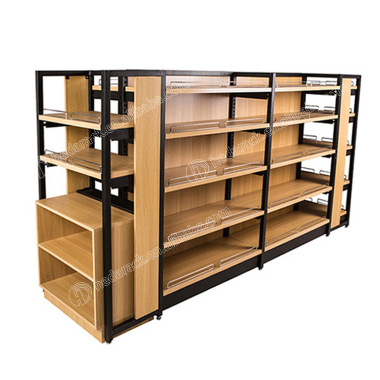 Customized Retail Store Wood Display Shelf Supermarket Wood Shelf With Drawer